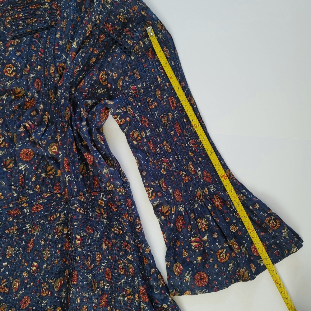 Veronica Beard Shireen Floral Print Midi Fall Autumn Dress Pintuck Lace Size 2 - Picture 9 of 15